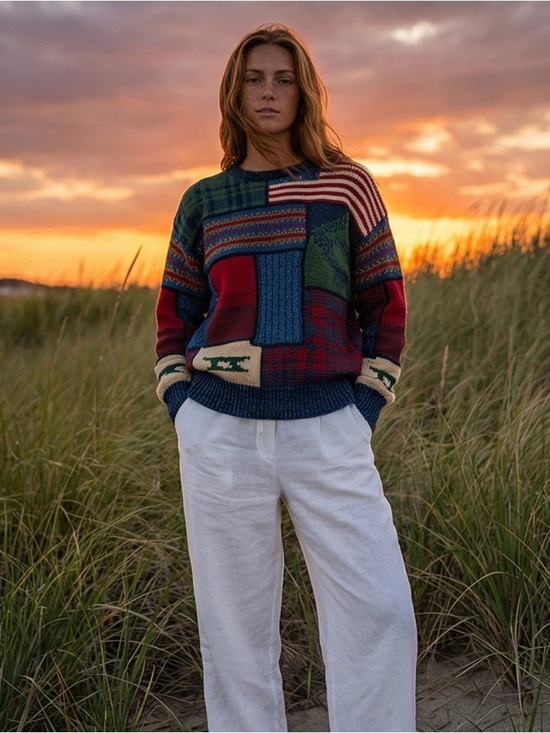Nautica Other - 90’s Vintage Americana Nautica Multicolor Patchwork Crewneck Sweater